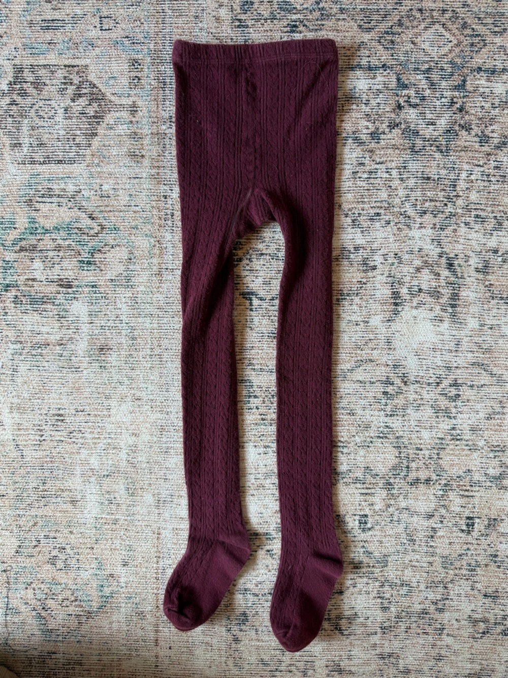 Little Stocking Co Children's Cable Knit Footed Tights in Plum